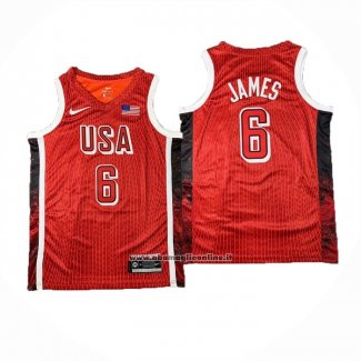 Maglia USA 2024 LeBron James # 6 Olimpiadi Rosso