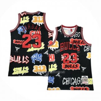 Maglia Chicago Bulls Michael Jordan #23 Slap Sticker Mitchell & Ness 1997-98 Nero