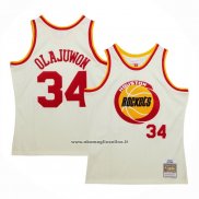 Maglia Houston Rockets Hakeem Olajuwon #32 Mitchell & Ness Chainstitch Crema