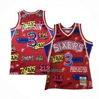 Maglia Philadelphia 76ers Allen Iverson #3 Slap Sticker Mitchell & Ness 1996-97 Rosso