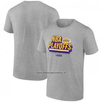 Maglia Manica Corta Los Angeles Lakers 2024 NBA Playoffs Grigio