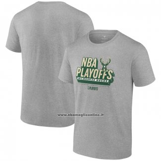 Maglia Manica Corta Milwaukee Bucks 2024 NBA Playoffs Grigio