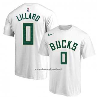 Maglia Manica Corta Milwaukee Bucks Damian Lillard Bianco