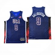 Maglia USA 2024 Tyrese Haliburton # 9 Olimpiadi Blu