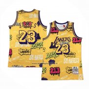 Maglia Los Angeles Lakers LeBron James #23 Slap Sticker Mitchell & Ness 2018-19 Giallo