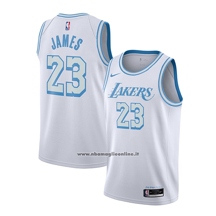 Maglia Los Angeles Lakers Lebron James #23 Citta 2020-21 Bianco Poco Prezzo